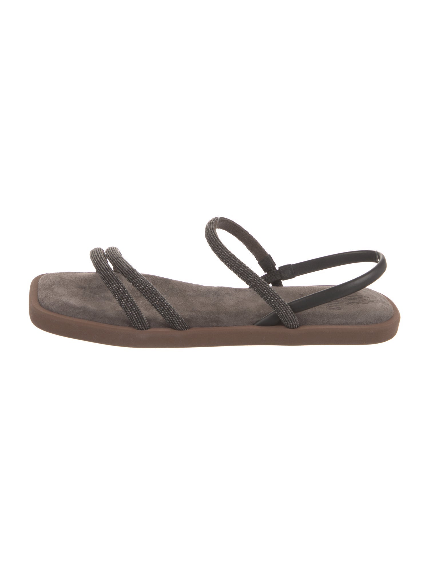 Brunello Cucinelli Suede Beaded Accents Slingback Sandals