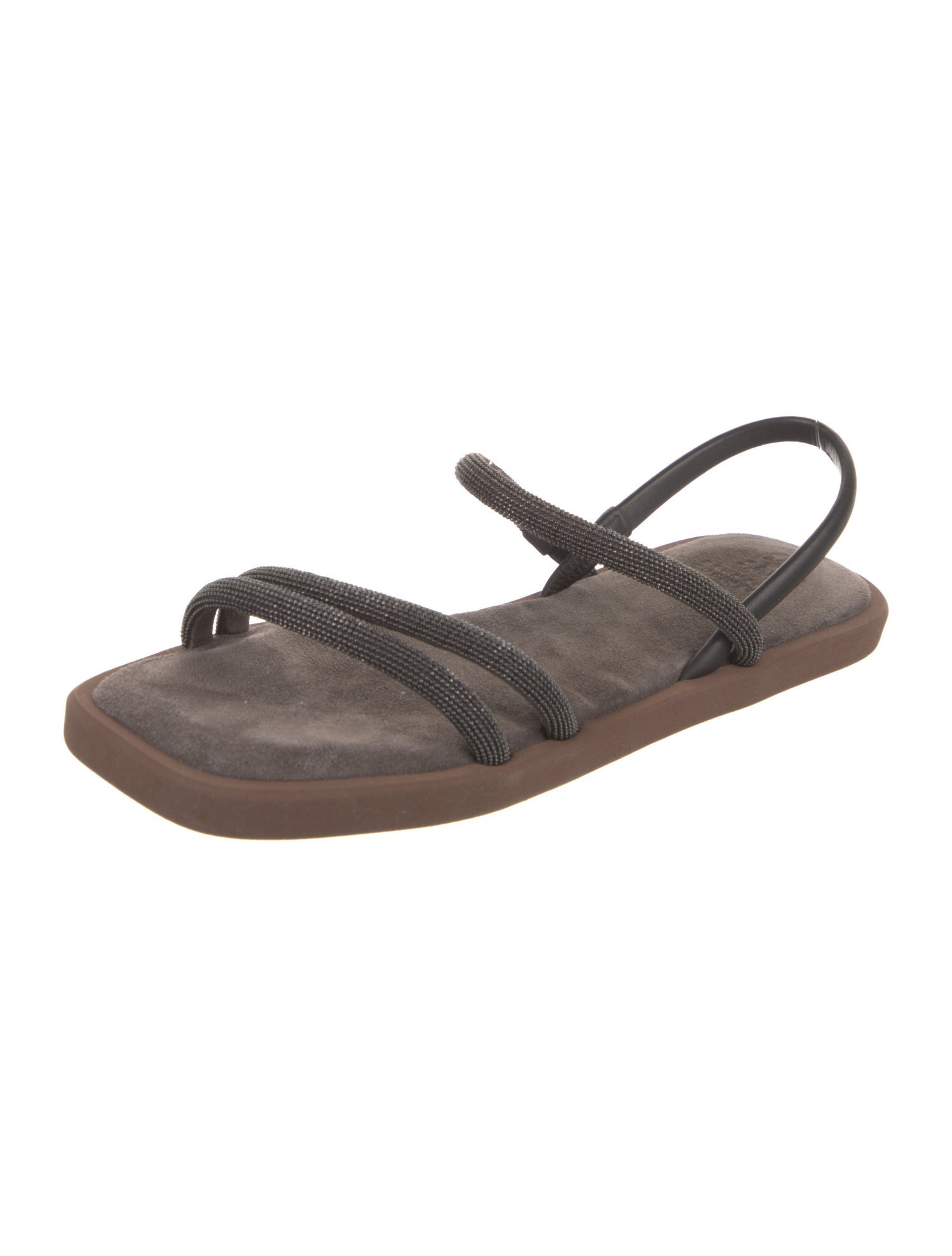 Brunello Cucinelli Suede Beaded Accents Slingback Sandals