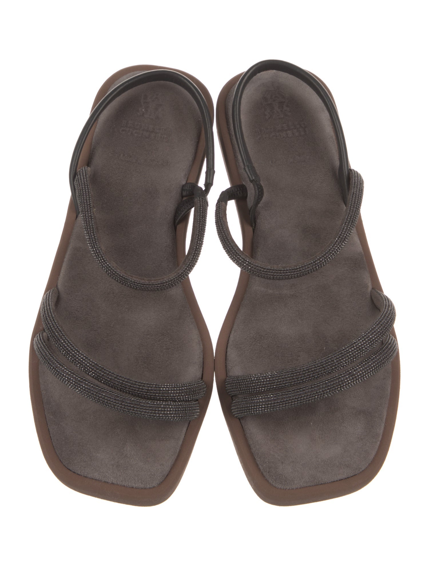 Brunello Cucinelli Suede Beaded Accents Slingback Sandals