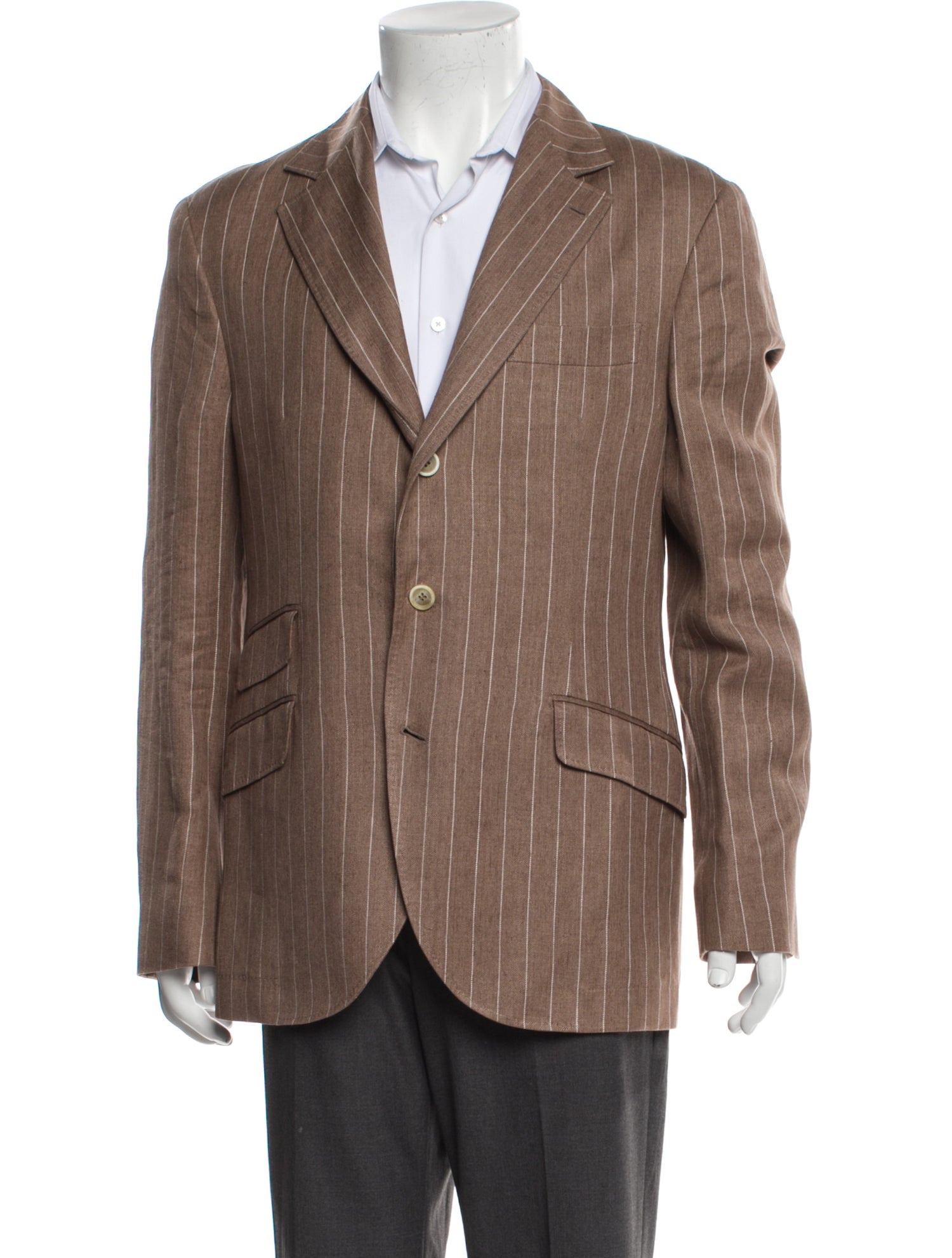 Brunello Cucinelli Linen Striped Peacoat