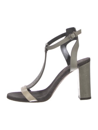 Brunello Cucinelli Monili Suede T-Strap Sandals