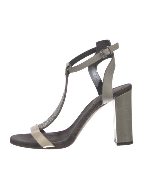 Brunello Cucinelli Monili Suede T-Strap Sandals