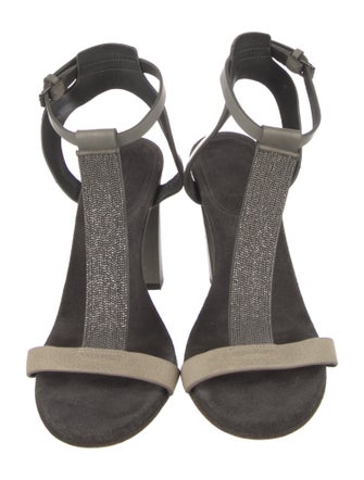 Brunello Cucinelli Monili Suede T-Strap Sandals
