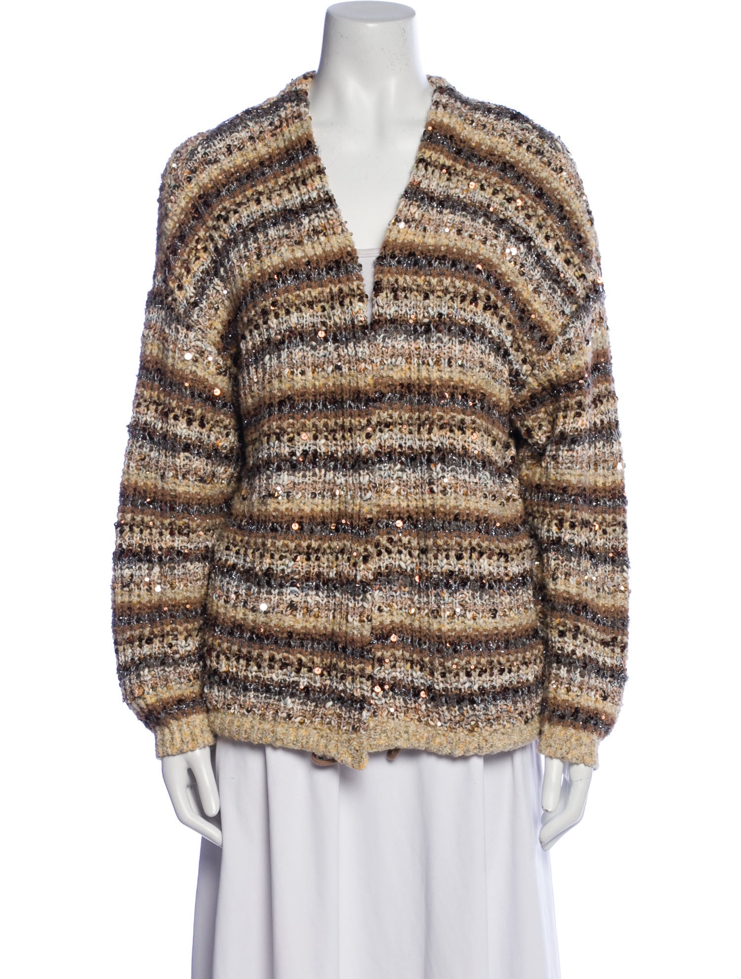 Brunello Cucinelli Striped V-Neck Sweater