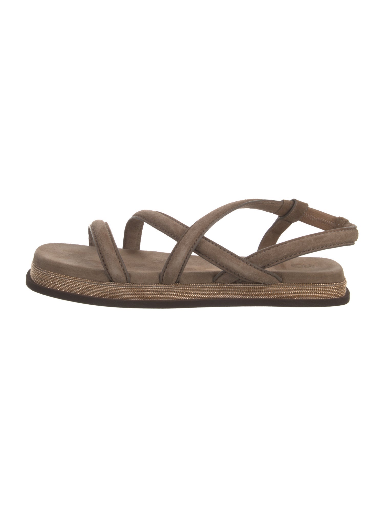 Brunello Cucinelli Suede Beaded Accents Slingback Sandals