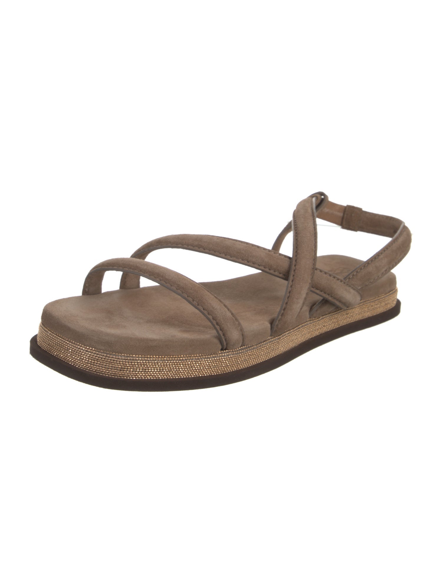 Brunello Cucinelli Suede Beaded Accents Slingback Sandals