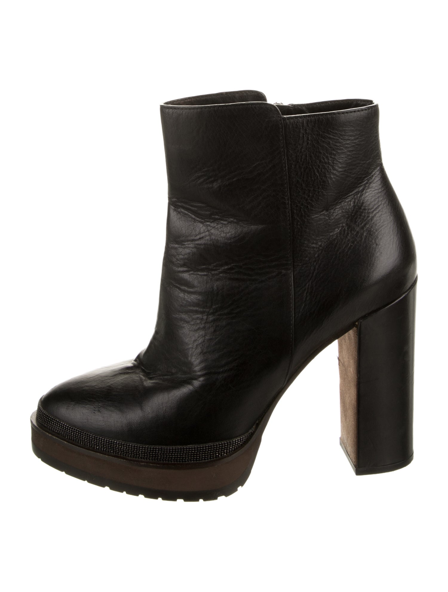 Brunello Cucinelli Leather Beaded Accents Boots