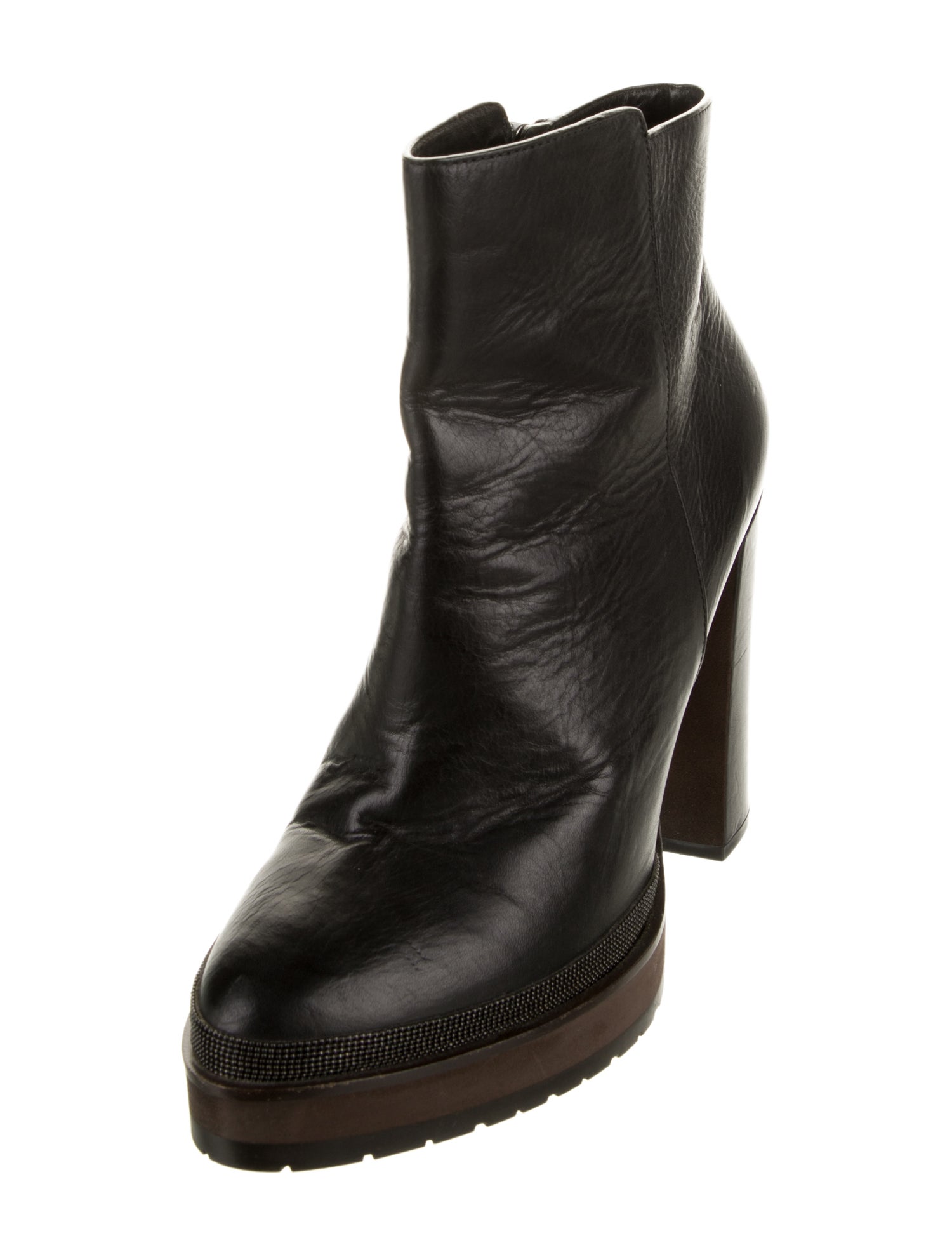 Brunello Cucinelli Leather Beaded Accents Boots