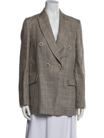 Brunello Cucinelli Linen Plaid Print Peacoat