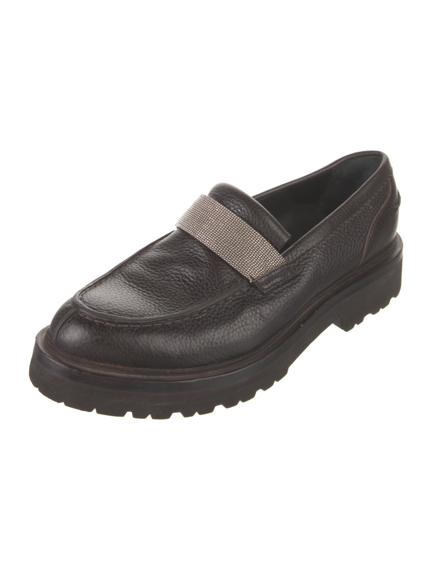 Brunello Cucinelli Leather Beaded Accents Loafers