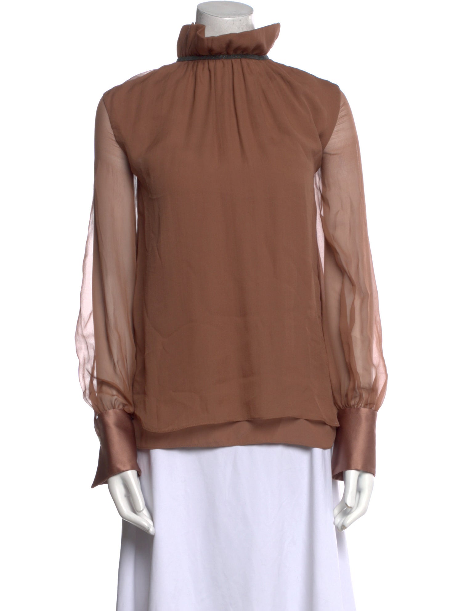 Brunello Cucinelli Silk Mock Neck Blouse