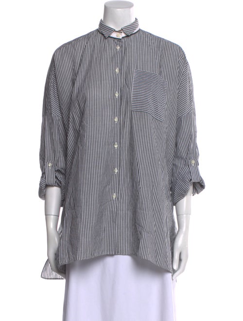 Brunello Cucinelli Striped Mock Neck Button-Up Top