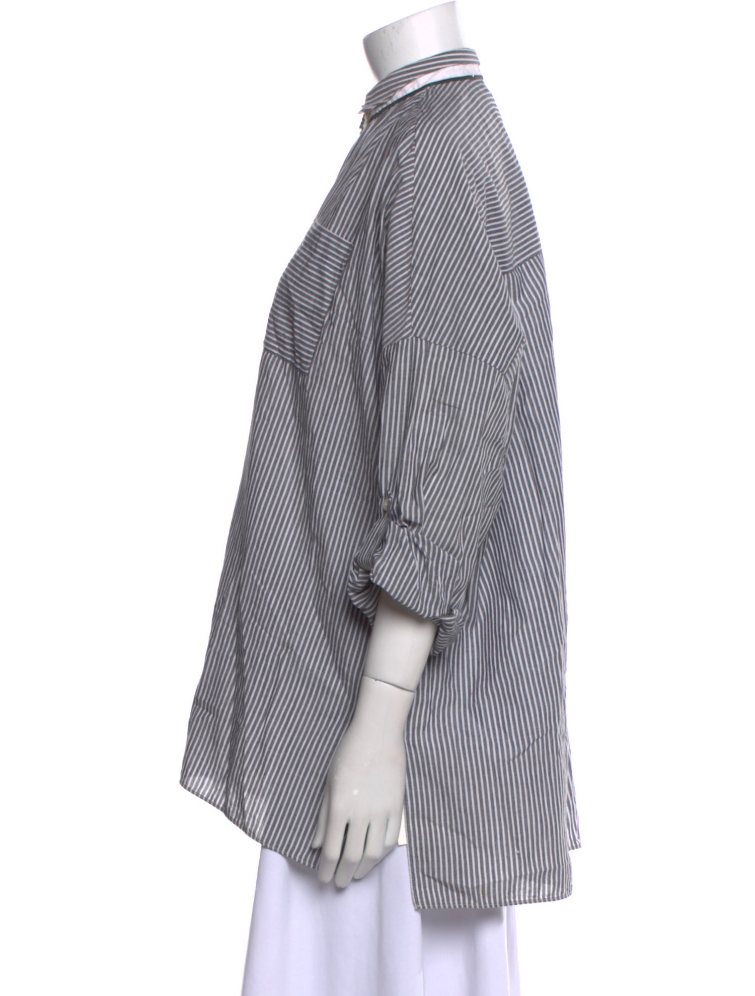 Brunello Cucinelli Striped Mock Neck Button-Up Top