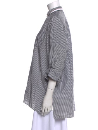 Brunello Cucinelli Striped Mock Neck Button-Up Top