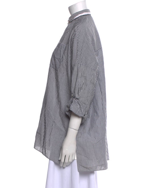 Brunello Cucinelli Striped Mock Neck Button-Up Top