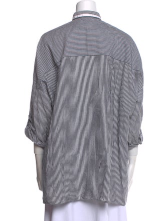 Brunello Cucinelli Striped Mock Neck Button-Up Top