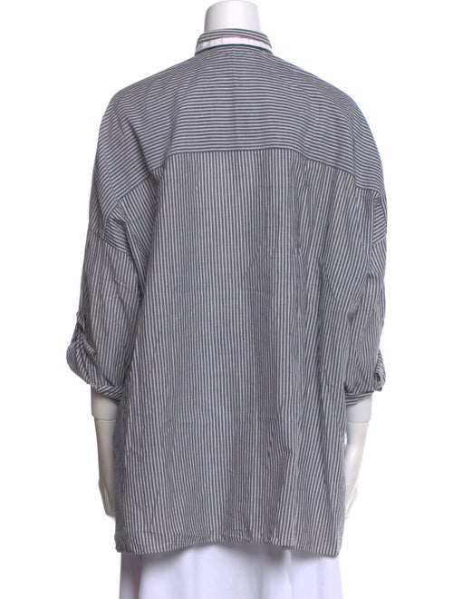 Brunello Cucinelli Striped Mock Neck Button-Up Top