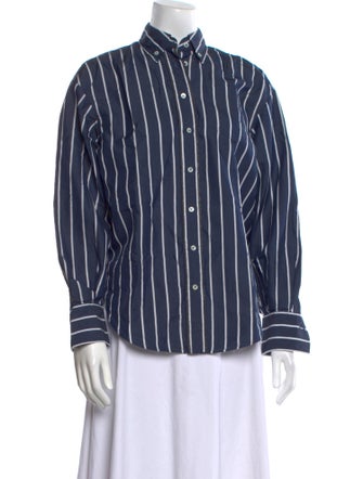 Brunello Cucinelli Striped Long Sleeve Button-Up Top