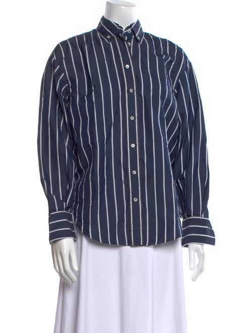 Brunello Cucinelli Striped Long Sleeve Button-Up Top