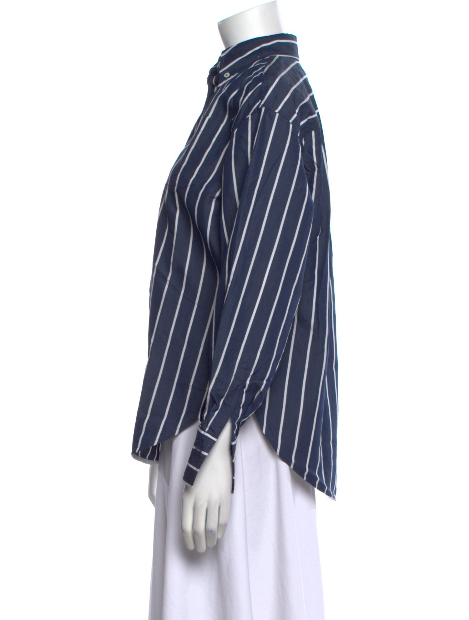 Brunello Cucinelli Striped Long Sleeve Button-Up Top