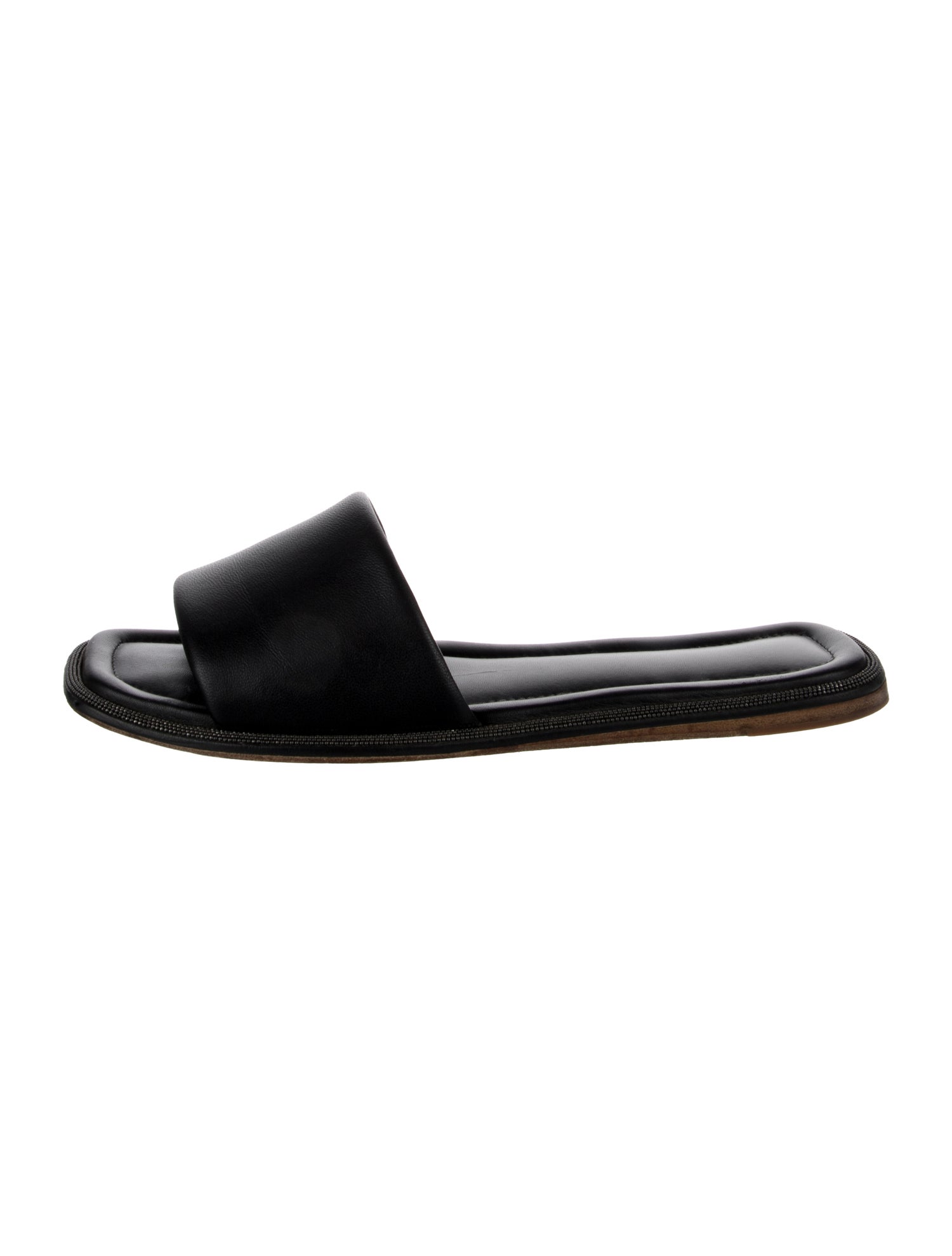 Brunello Cucinelli Leather Beaded Accents Slides