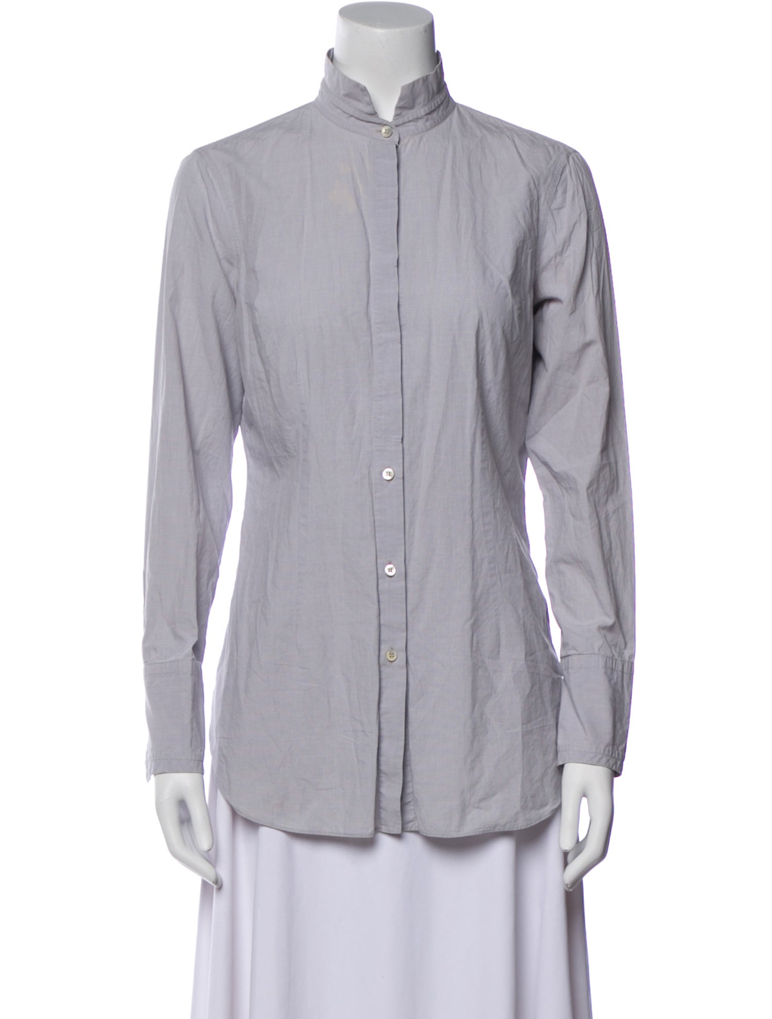 Brunello Cucinelli Mock Neck Long Sleeve Button-Up Top