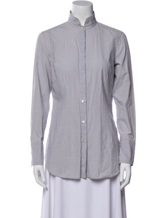 Brunello Cucinelli Mock Neck Long Sleeve Button-Up Top