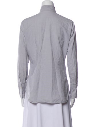 Brunello Cucinelli Mock Neck Long Sleeve Button-Up Top