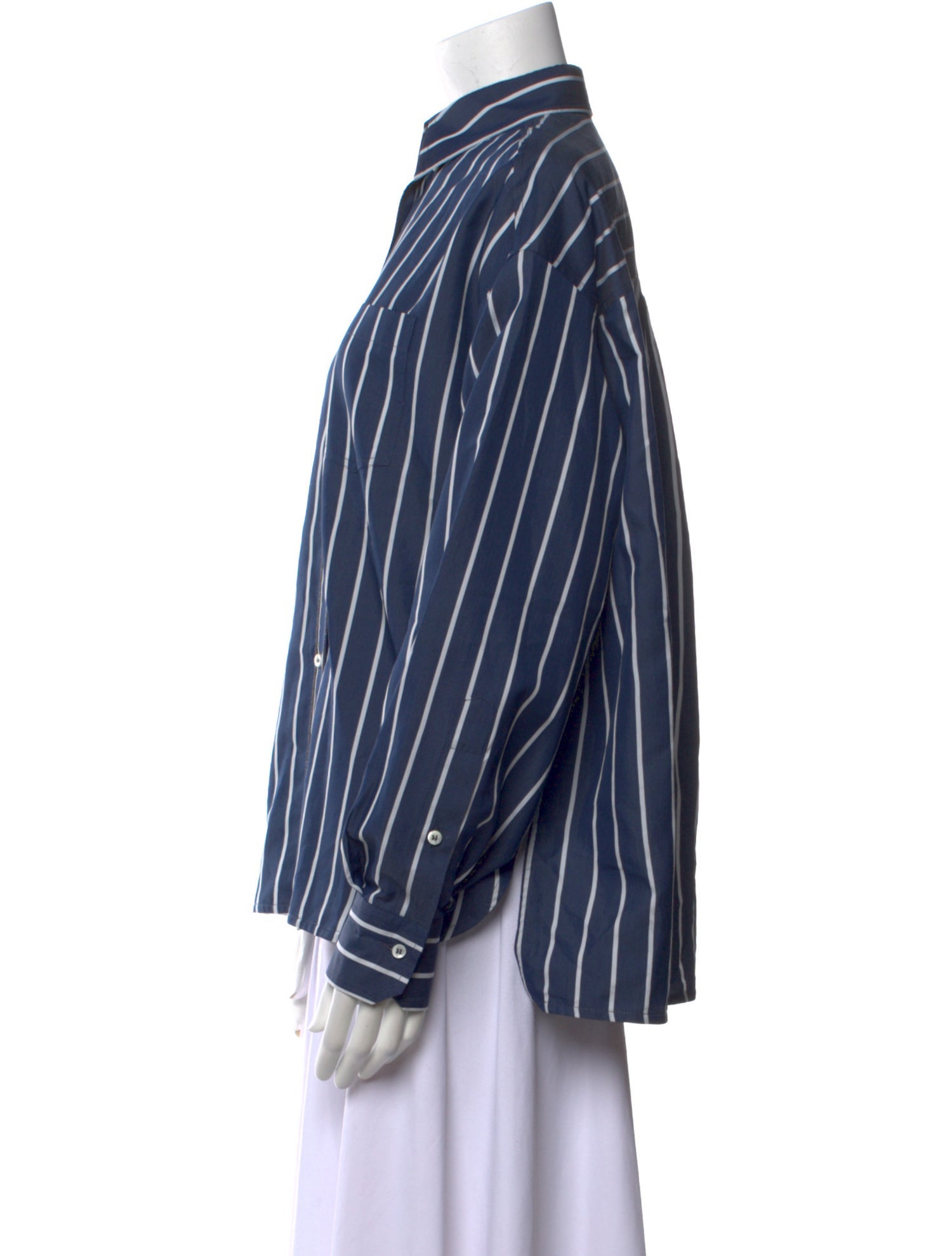 Brunello Cucinelli Striped Long Sleeve Button-Up Top