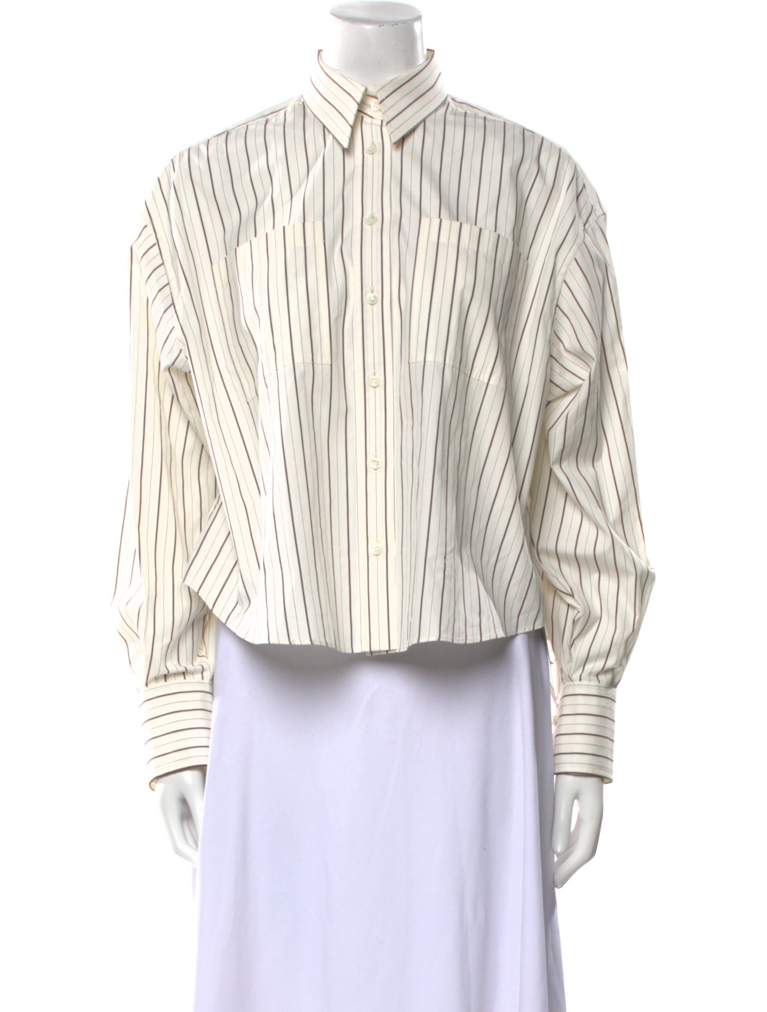 Brunello Cucinelli Striped Long Sleeve Button-Up Top