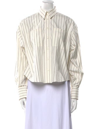 Brunello Cucinelli Striped Long Sleeve Button-Up Top