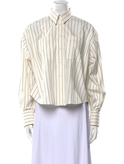 Brunello Cucinelli Striped Long Sleeve Button-Up Top