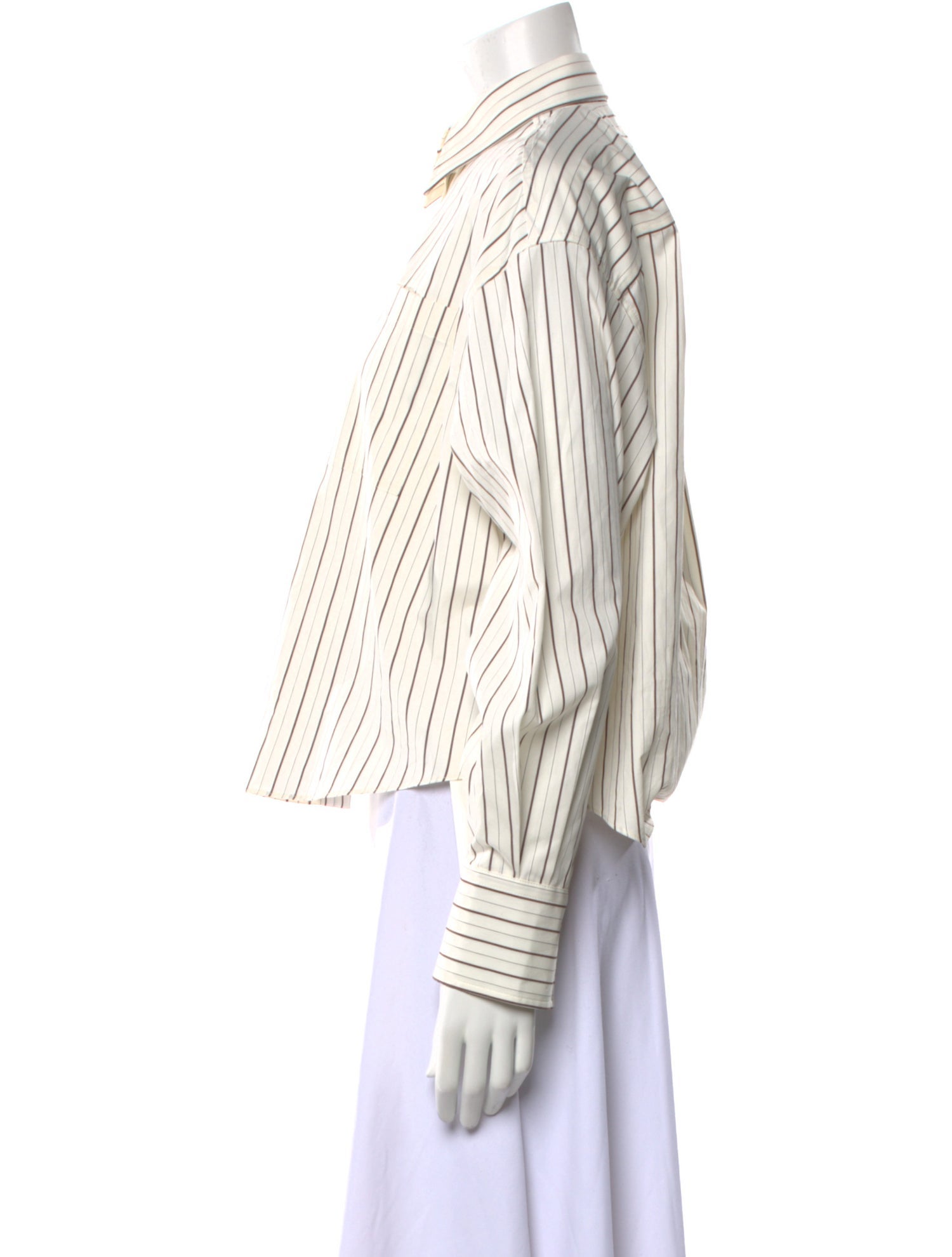 Brunello Cucinelli Striped Long Sleeve Button-Up Top