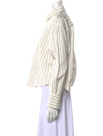 Brunello Cucinelli Striped Long Sleeve Button-Up Top