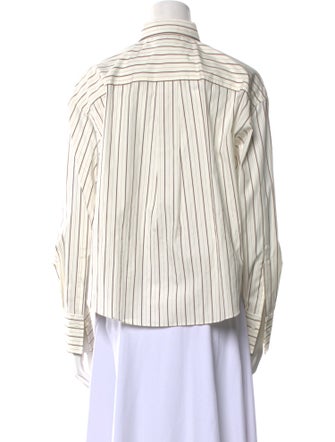 Brunello Cucinelli Striped Long Sleeve Button-Up Top