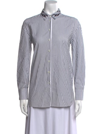 Brunello Cucinelli Striped Long Sleeve Button-Up Top
