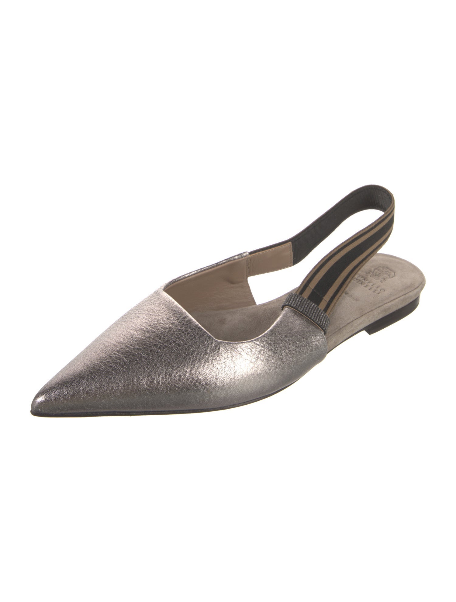 Brunello Cucinelli Monili Leather Slingback Flats
