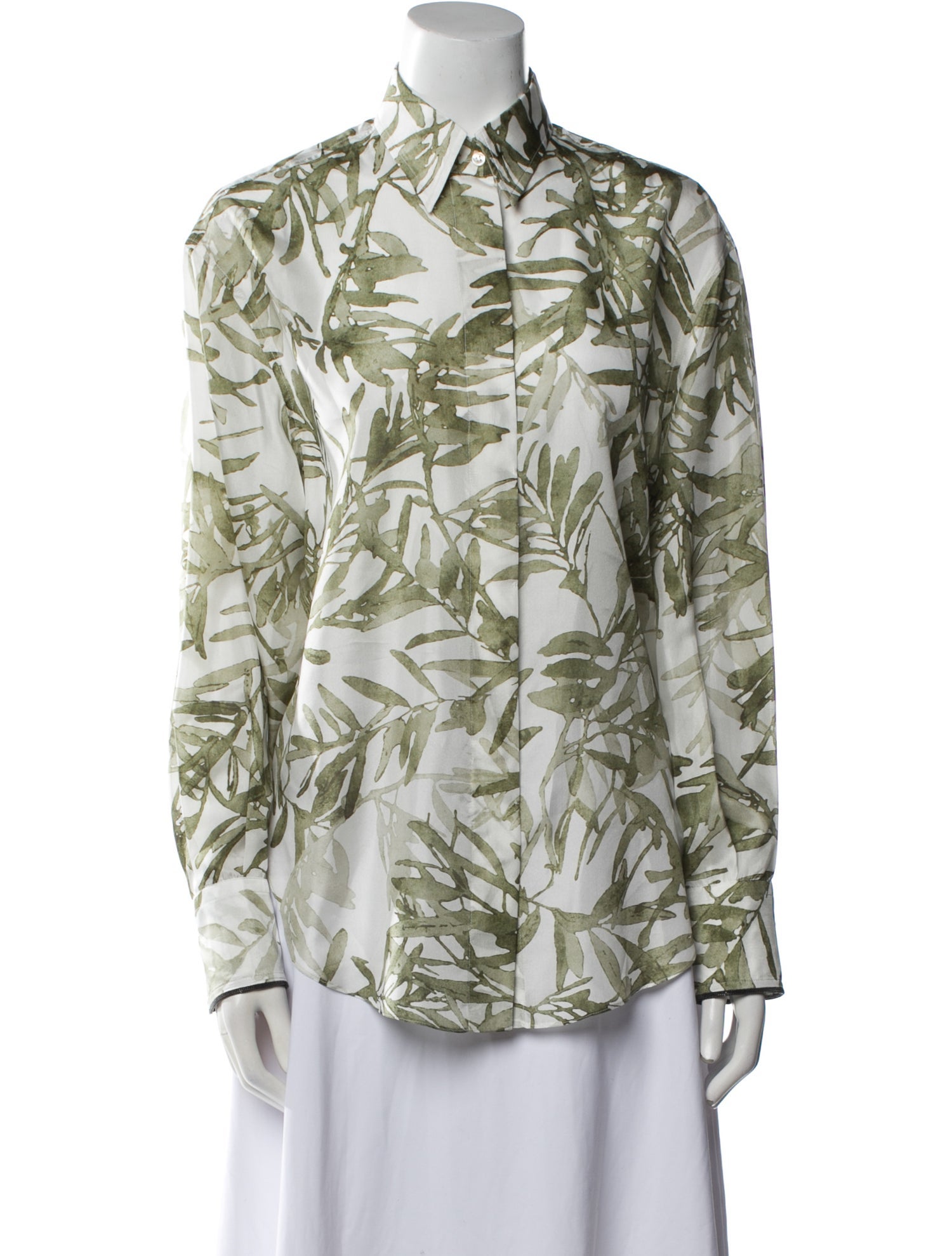 Brunello Cucinelli Silk Printed Button-Up Top w/ Tags