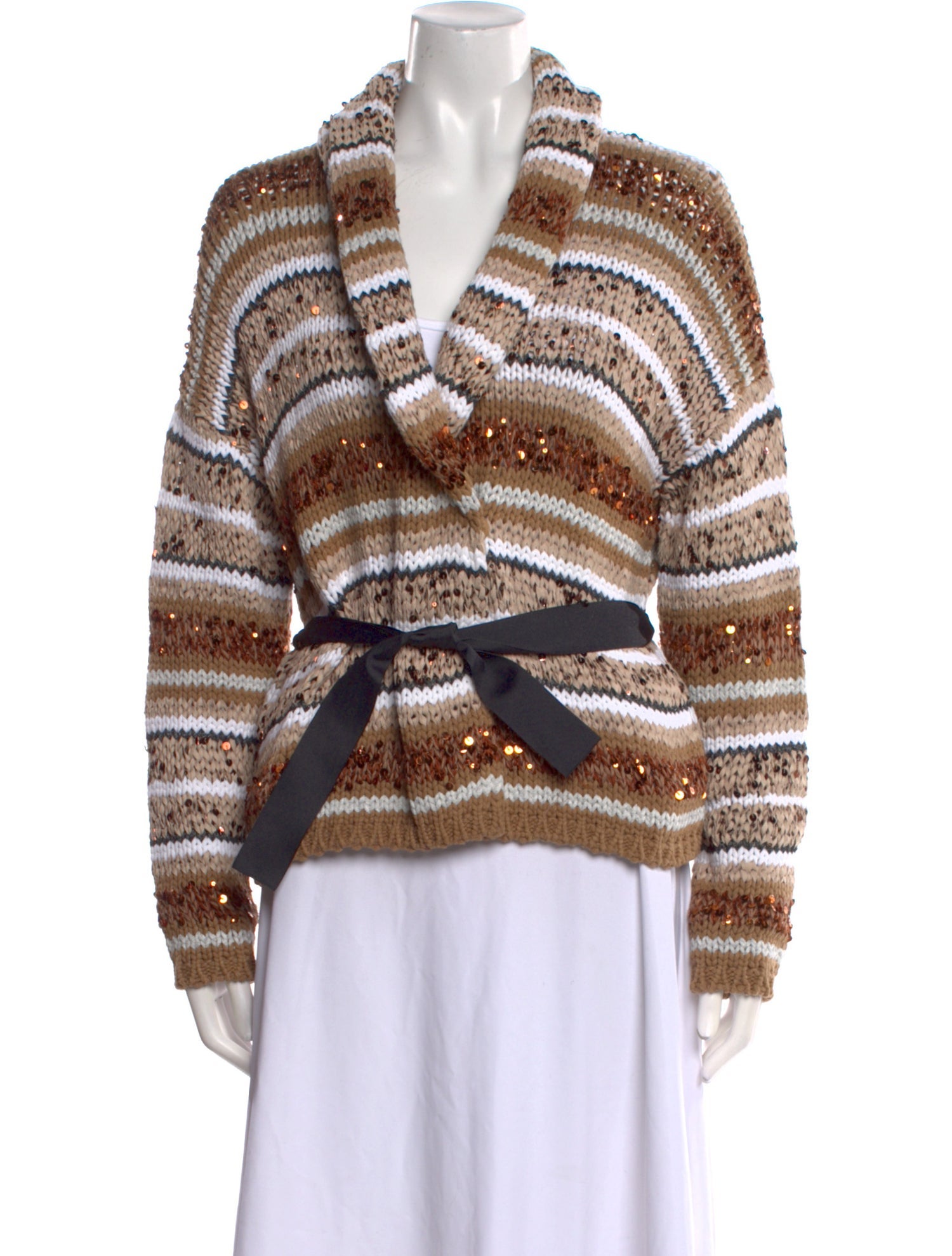 Brunello Cucinelli Striped V-Neck Sweater