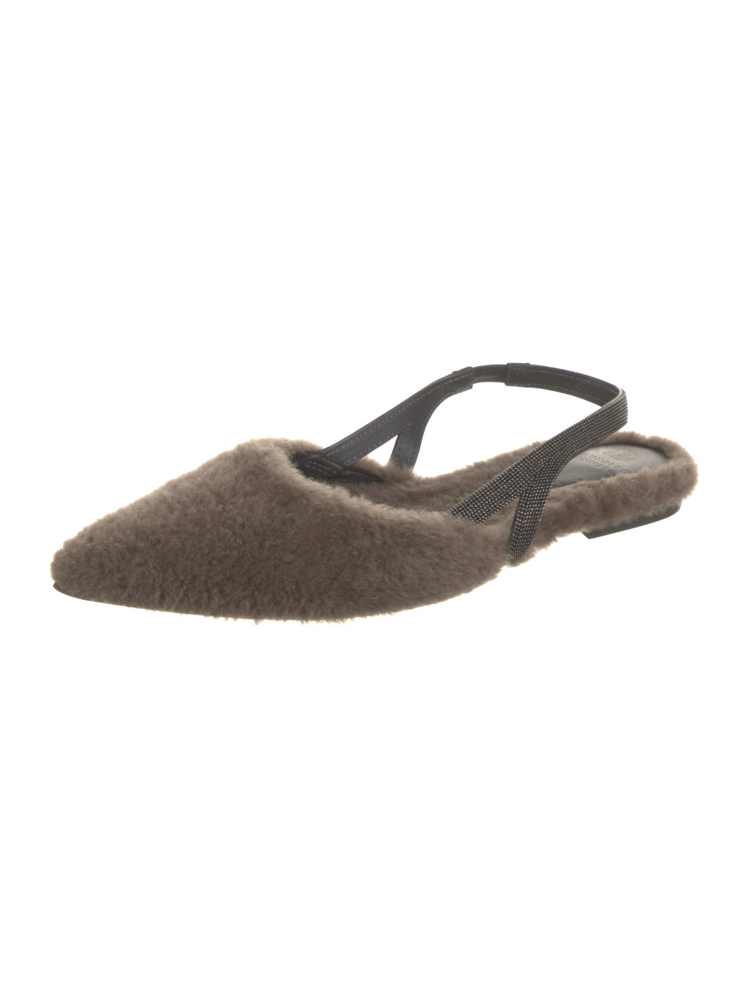 Brunello Cucinelli Monili Shearling Slingback Flats