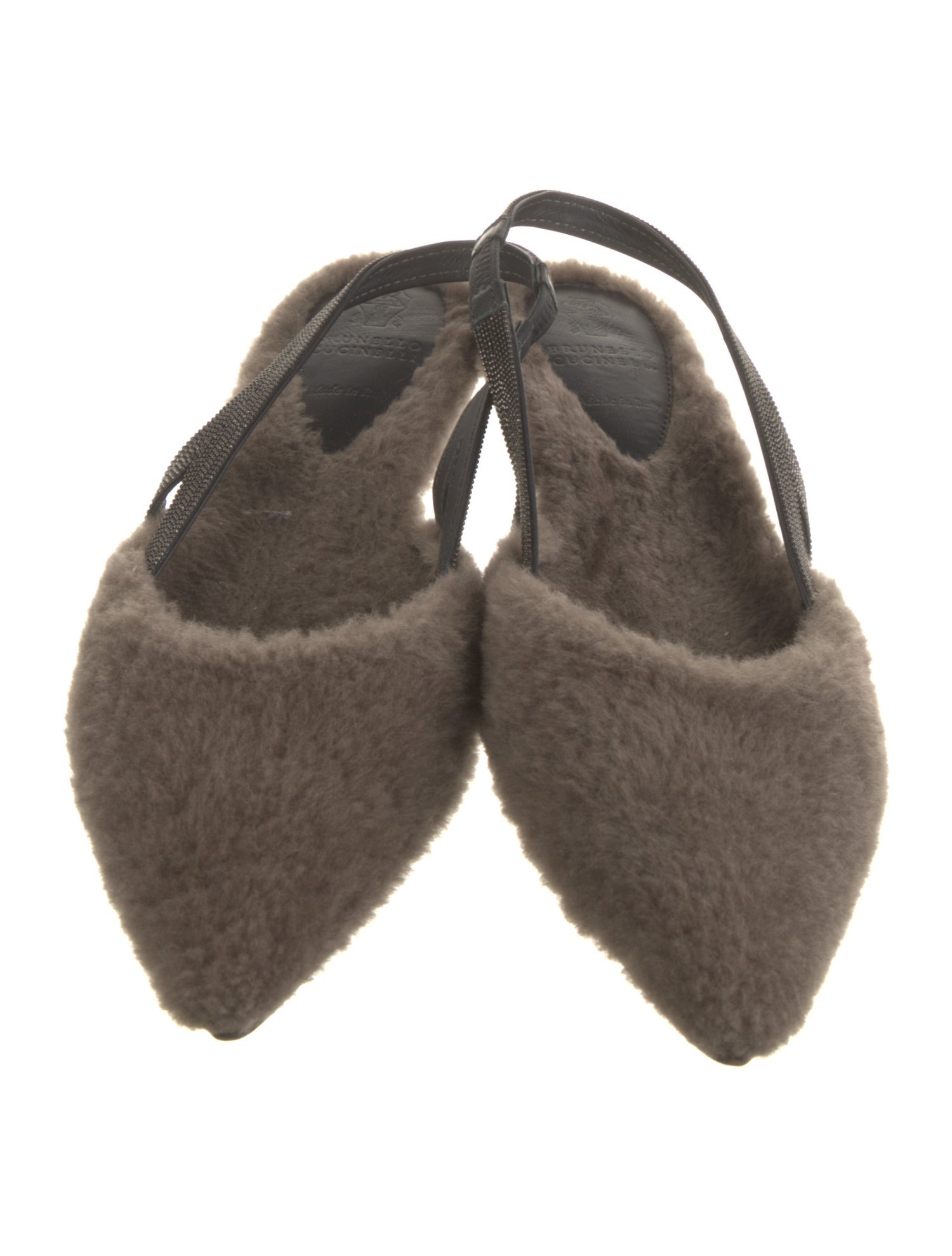 Brunello Cucinelli Monili Shearling Slingback Flats