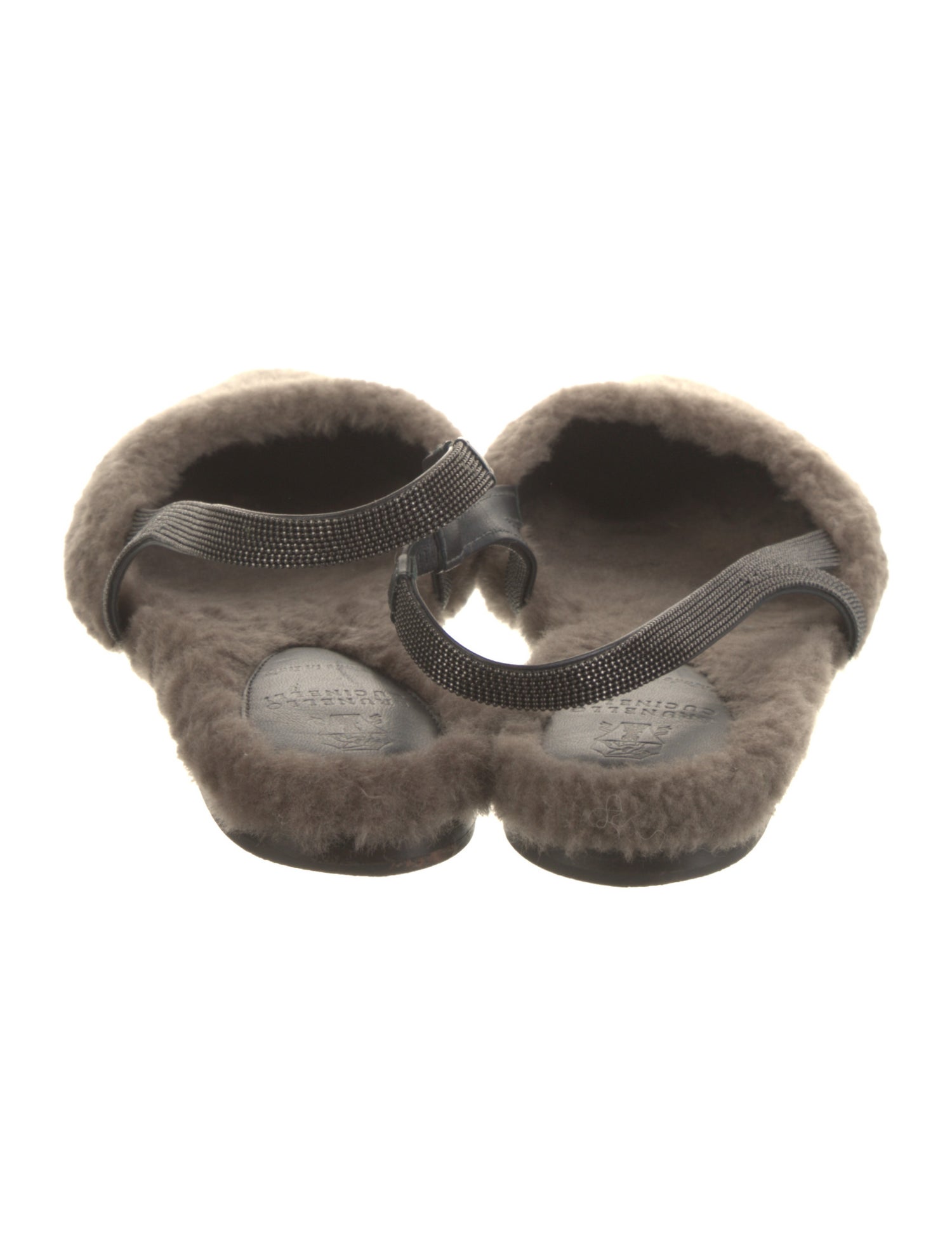 Brunello Cucinelli Monili Shearling Slingback Flats