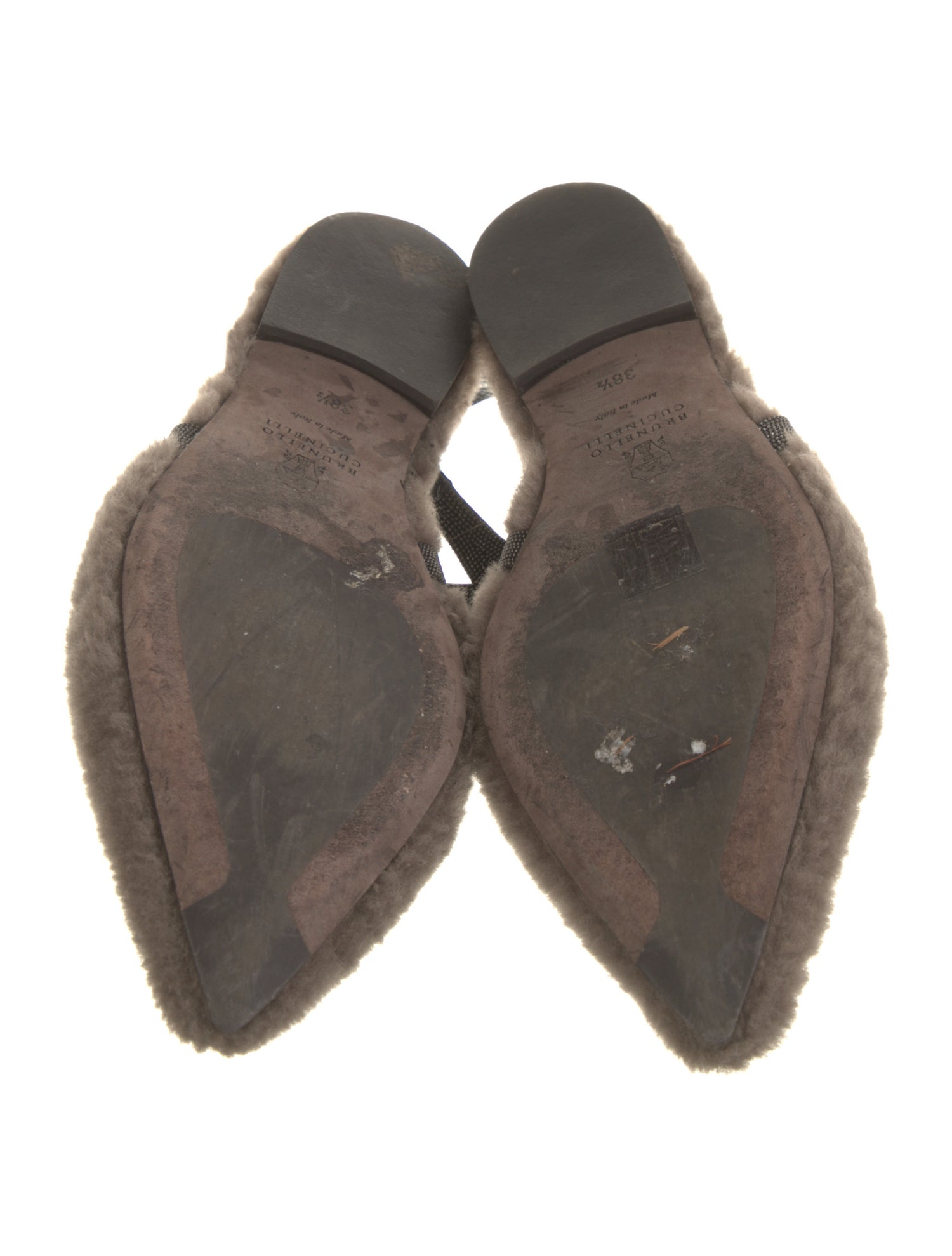 Brunello Cucinelli Monili Shearling Slingback Flats