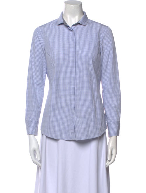 Brunello Cucinelli Plaid Print Three-Quarter Sleeve Button-Up Top