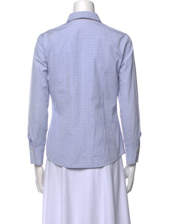 Brunello Cucinelli Plaid Print Three-Quarter Sleeve Button-Up Top