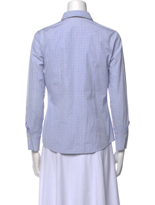 Brunello Cucinelli Plaid Print Three-Quarter Sleeve Button-Up Top