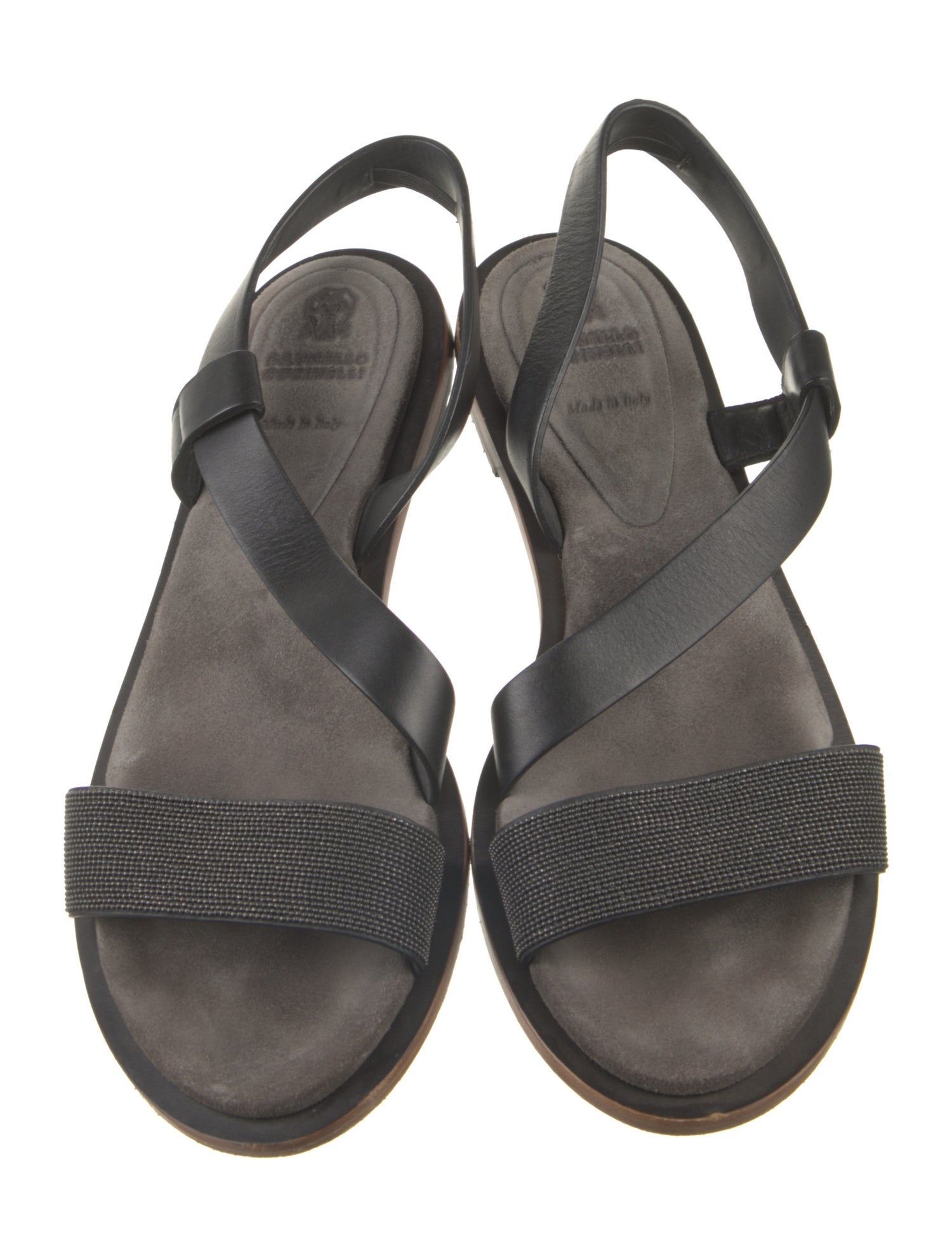 Brunello Cucinelli Monili Leather Slingback Sandals