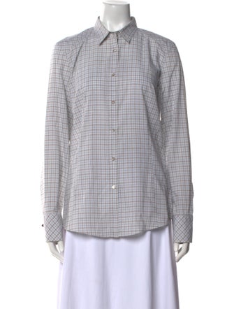 Brunello Cucinelli Plaid Print Long Sleeve Button-Up Top