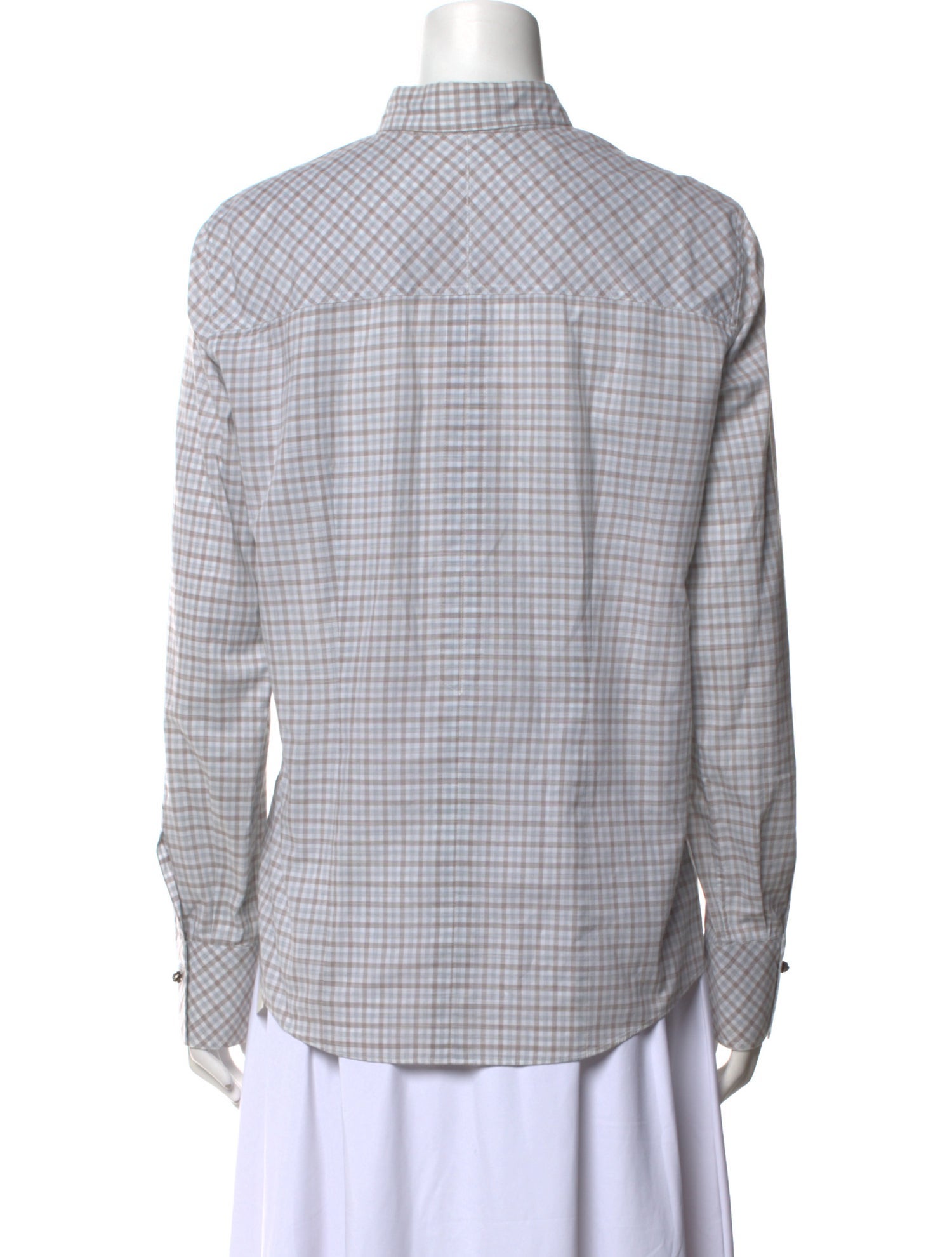 Brunello Cucinelli Plaid Print Long Sleeve Button-Up Top
