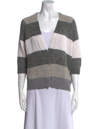 Brunello Cucinelli Striped V-Neck Sweater